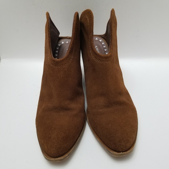 Chinese Laundry 10 Kelso Slip On Ankle Bootie Block Heel Open Back Brown Suede - Picture 3 of 10